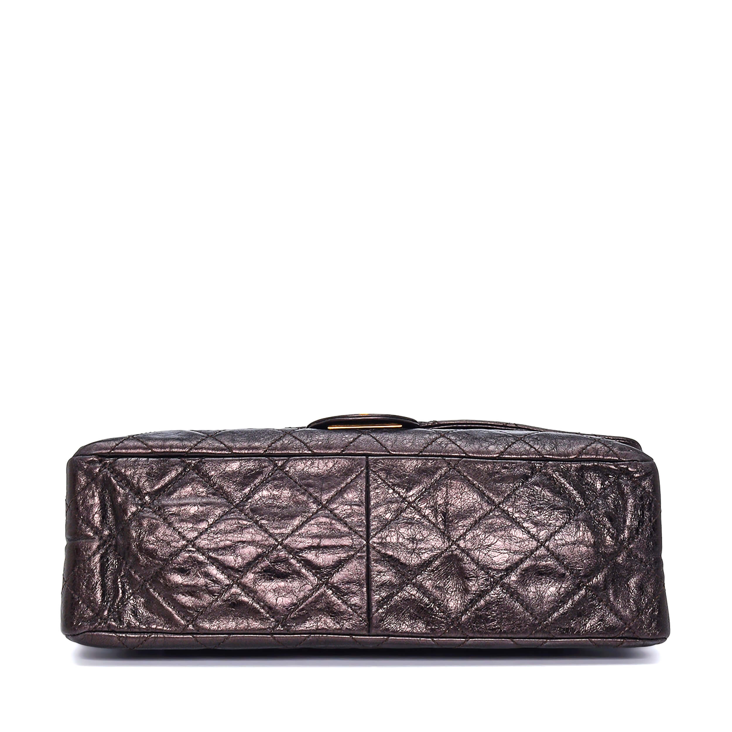 Chanel - Dark Bronze Quilted Distressed Leather Metallic Large Resissue Flap Bag 